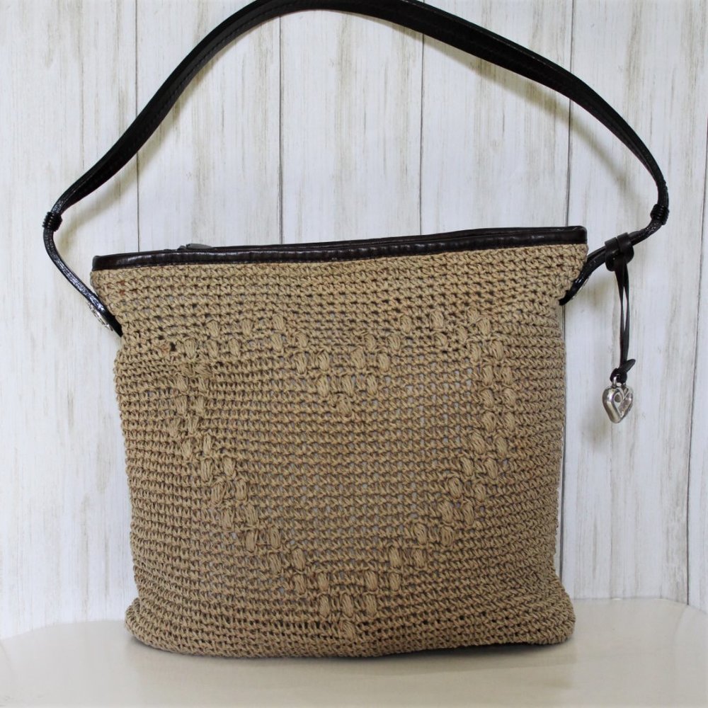 Brighton Vintage Tan Crochet Heart Shoulder Bag
